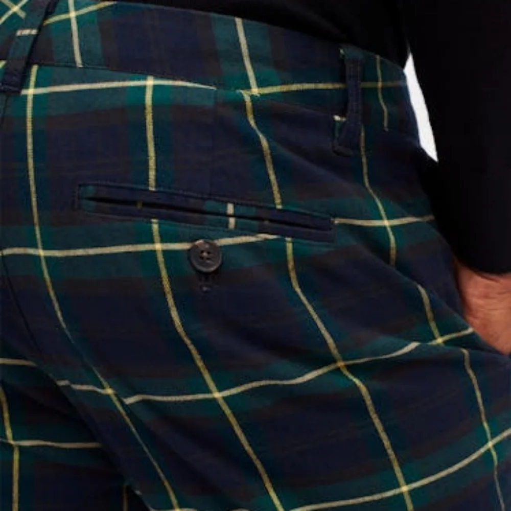 BONOBOS Plaid Golf Pants Trouser Straight Slim Leg Blue Green Yellow Men 30 X 26 - Picture 2 of 13